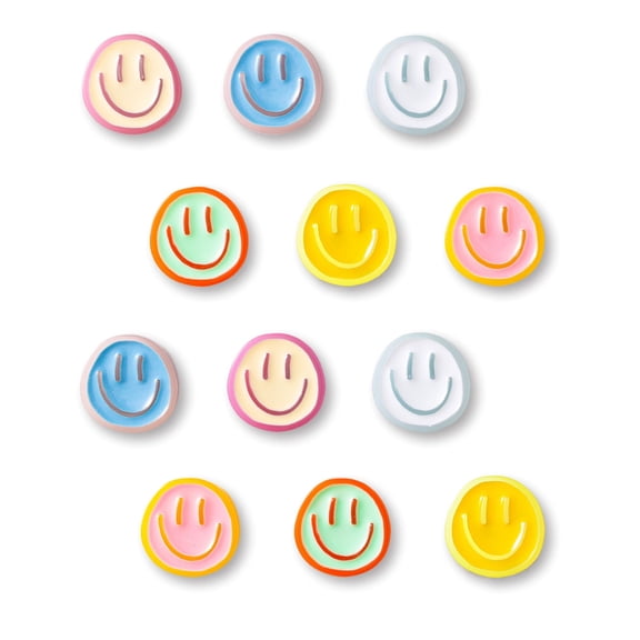 Resin Smile Face Fridge Magnets Set of 12, Colorful Refrigerator Magnets for Whiteboard Locker and Kitchen, Cute Decorative Magnet Set