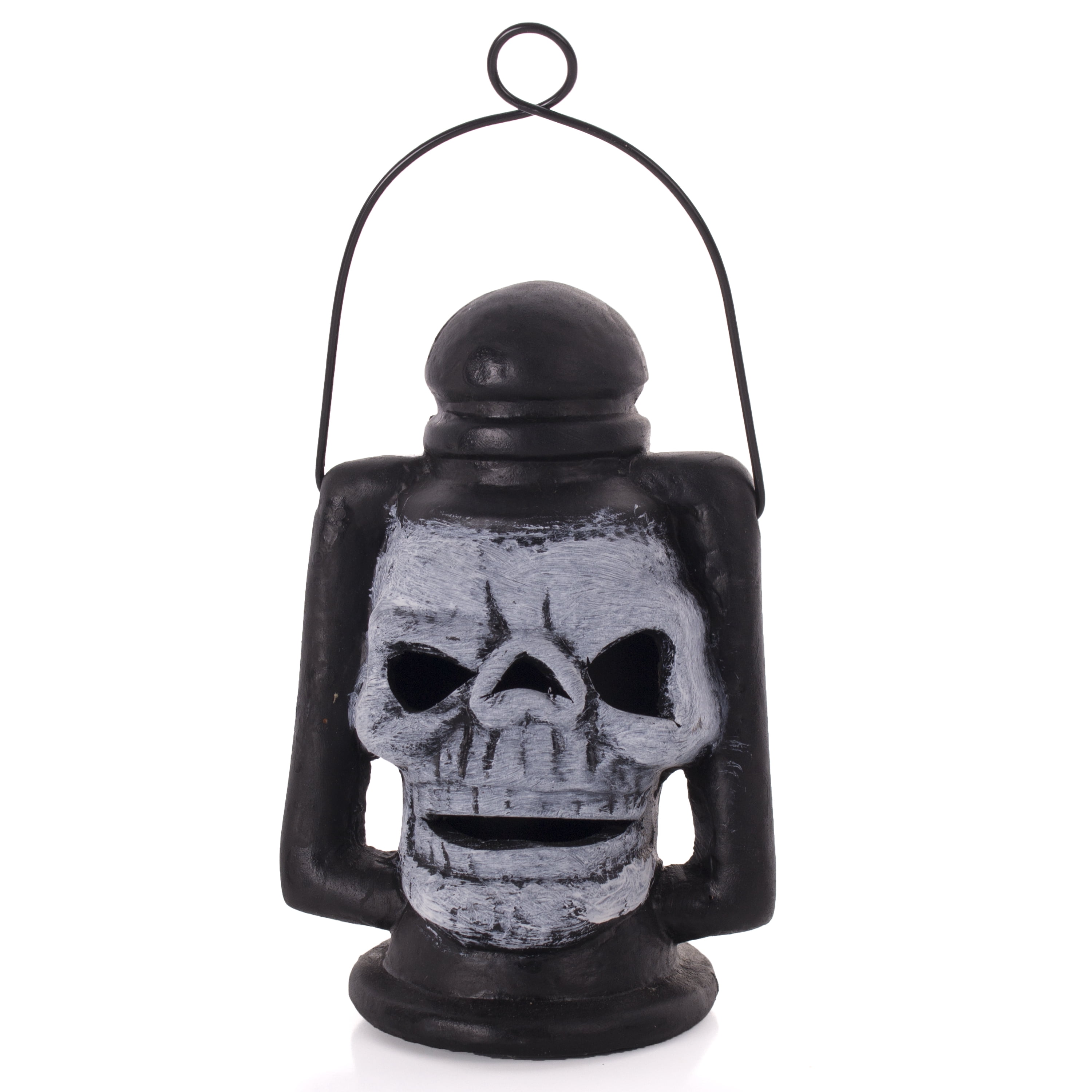 Smile Skull Halloween Light-Up Resin Lantern 5" Tabletop Decor, Black ...