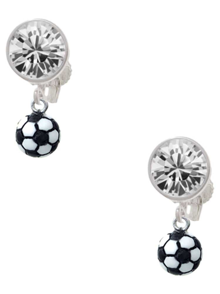 Resin Soccer ball Clear Crystal Clip On Earrings