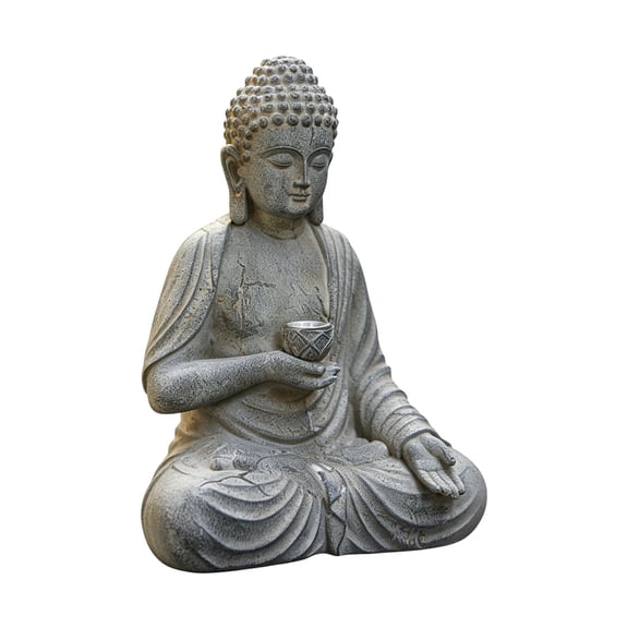 Resin Solar Powered Sitting Buddha Garden Statue With LED Light For Outdoor Meditation And Feng Shui Decor Offering Durable Weatherproof Design Navy