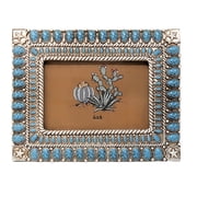 Resin Southwestern 4x6 Photo Frame - Western Picture Frame with Faux Turquoise Gems and Silver Stars - Rustic Home D cor for Cowboy, Ranch, and Desert-Themed Rooms - Tabletop or Shelf Display