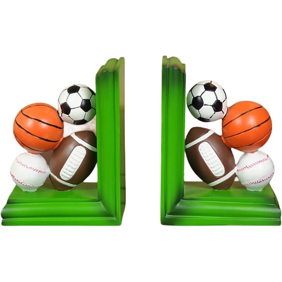 Resin Sports Bookends, Decorative Bookends, Sports Thematic Bookends, Heavy Duty Non-Skid Bookends, Basketball Soccer Baseball Student Bookends, for Room and Office Book Shelf Decor