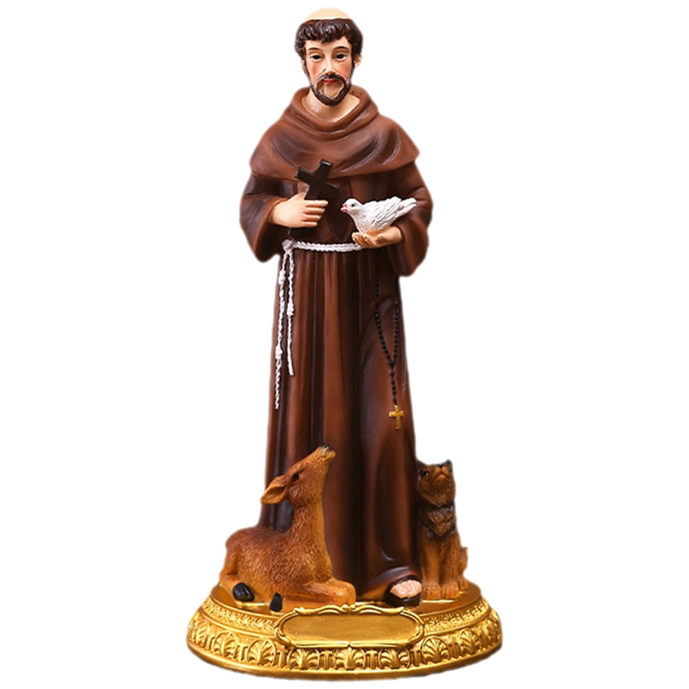 Resin St Francis Statue Desktop Ornament Study Room Sacred Decor Desk Decoration