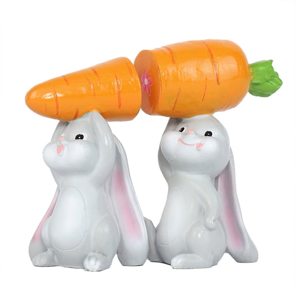 Resin Standing Bunny with Carrot, White,Set of 2,3.3", Easter by IEPOFG Fashion