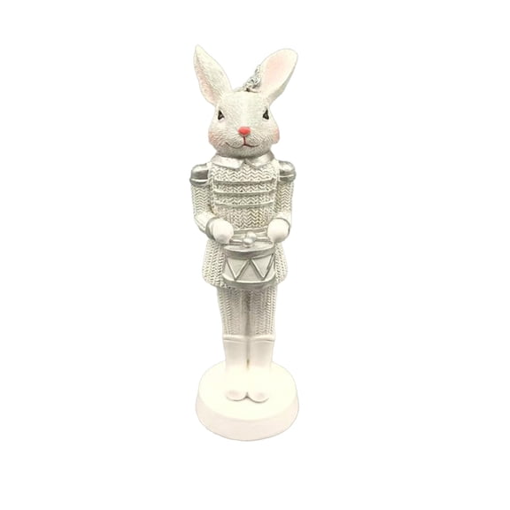 Resin Standing Rabbit Statues, Holding a Drum Spring Bunny Sculpture 7 inch, Cute Easter Bunny Figurine for Home Decor Tabletop Shelf Centerpiece