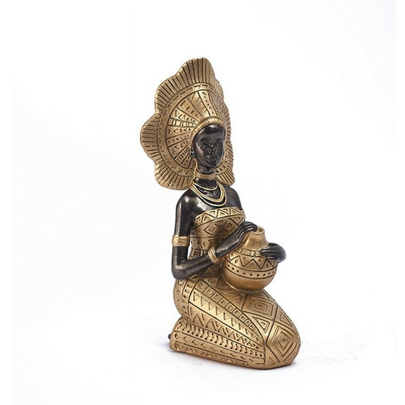 Resin Statue Decor Figurines Retro African Women Holding Home Bedroom Desktop Collection Items,Gold