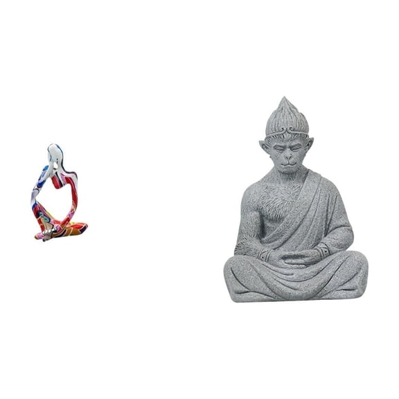 Resin Statue Monkey Buddha Figurine Ornament Environmentally Friendly Material for Office Bedroom Desk Decor