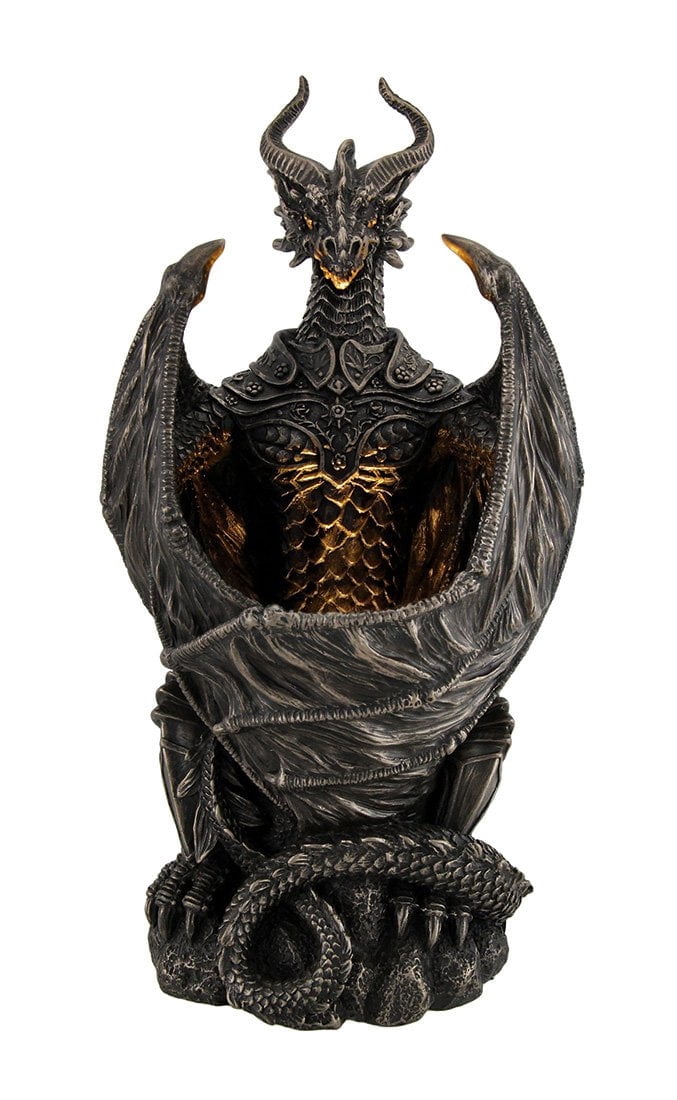 Veronese Design Guardian of the Light Armored Dragon LED Night Light Cold Cast Bronze Resin Statue 10 In