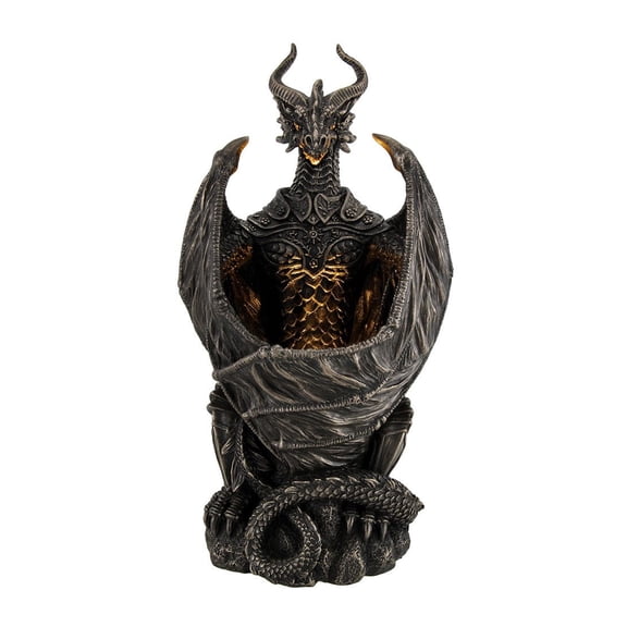 Veronese Design Guardian of the Light Armored Dragon LED Night Light Cold Cast Bronze Resin Statue 10 In
