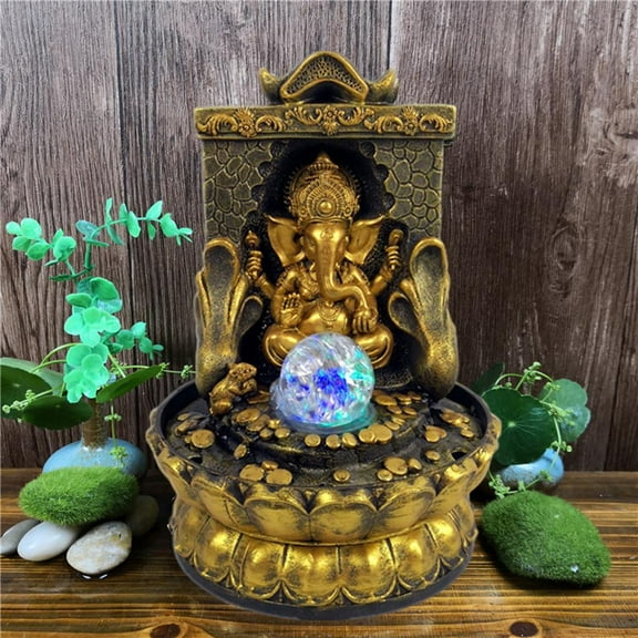 Resin Statues Indoor Water Fountain LED Waterscape Meditation Indoor Waterfall for Relaxation Living Room Bedroom Decoration