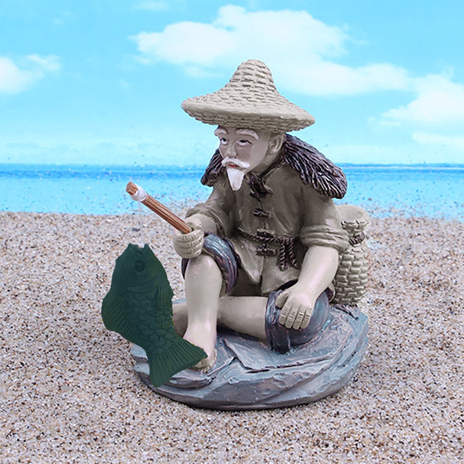 Resin Statues Of An Old Man Fishing Garden Decorations For A Swimming Pool Ground Light Roast