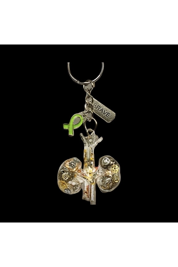 Resin Steampunk Gears Embellished Kidney Shape Keychain Gift for Transplant Survivors