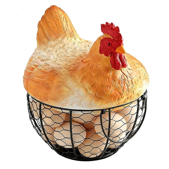 Resin Storage Container For Kitchen Counter Arrangement And Display Practical Black Wire Eggs Basket with Lid