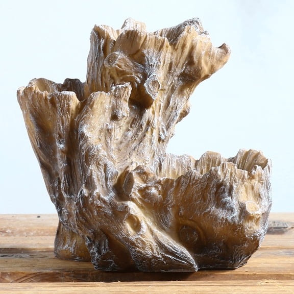 Resin Stump Planter Artificial Tree Root Flower Pot 3-Cell Multi-Succulent Planter Realistic Wood Texture Shallow Bonsai Container for Indoor Outdoor Plants