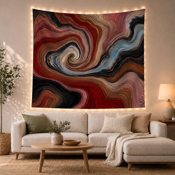 Resin Swirl in Layered Crimson Waves, Dramatic Abstract for Art Lovers, Organic Mineral Flow Decor, Housewarming Gift, Tapestry Wall Hanging for Living Room and Studio