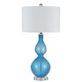 thumbnail image 1 of Resin Table Lamp with Turned Body and Fabric Drum Shade, Blue and White- Saltoro Sherpi, 1 of 5