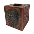 thumbnail image 1 of Resin Tissue Box Cover with Faux Tooled Leather Design & Bison Bust - Southwestern Rustic Decor for Western Ranch and Farmhouse - Decorative Holder Fits Standard Boxes, 1 of 7