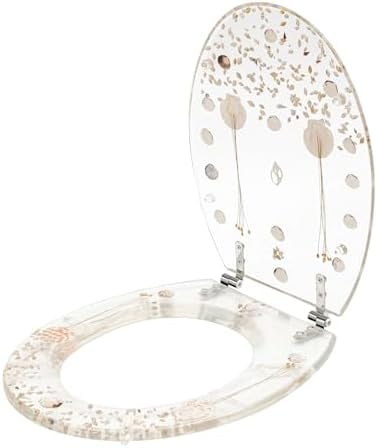 Resin Toilet Seat with Clear Seashells Cover,Slow Close Elongated Toilet Seat, Heavy Duty Toilet Lid for Bathroom,Acrylic Seats Ocean Series 17 Inch,Maximum load capacity 330lbs
