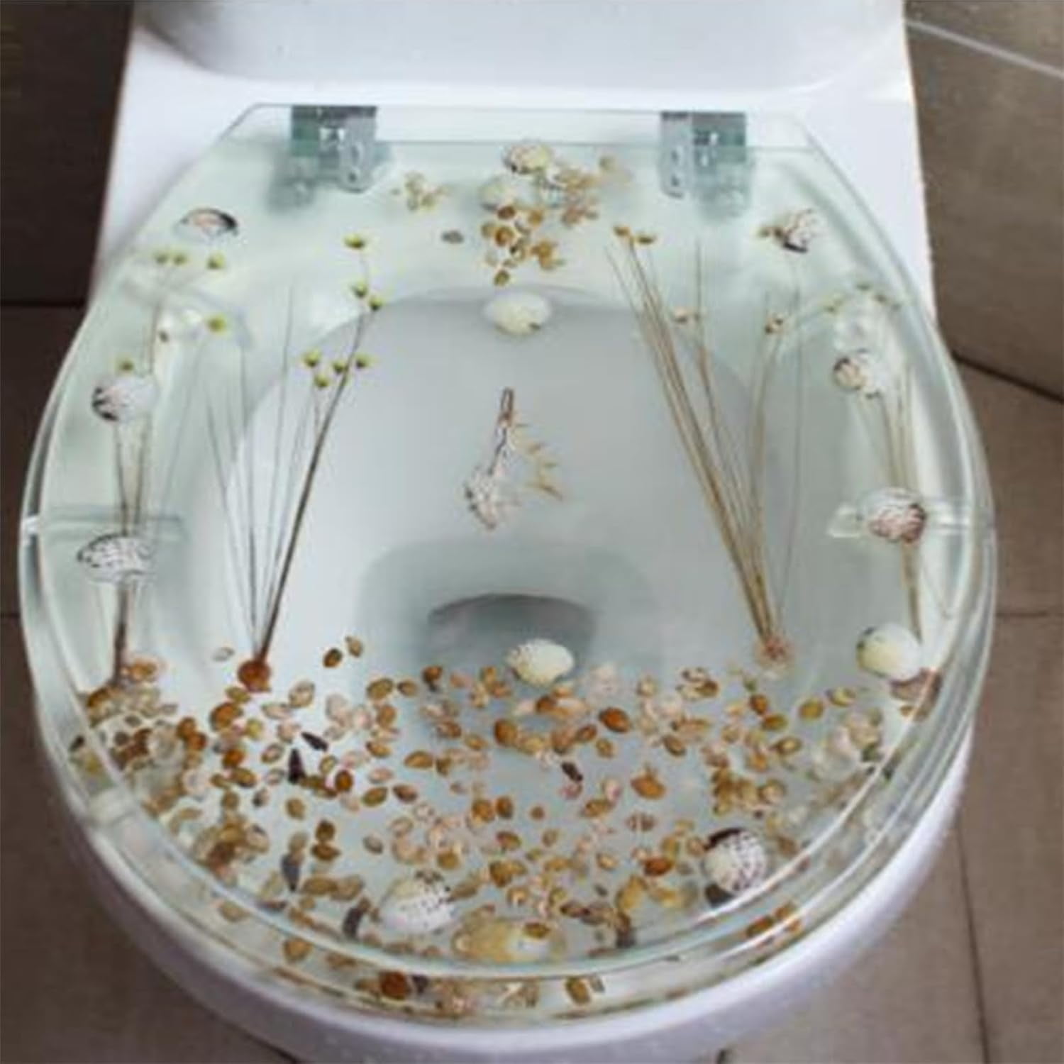 Clear Resin Toilet Seat With Dried Flowers - Quiet Close, Thickened, Fits U & V Type Toilets