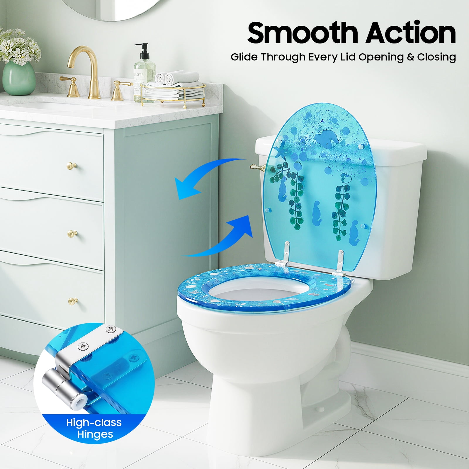 Toilet Seat Cover, Duroplast Toilet Seat Soft Close And Quick Release Toilet Lid Goldfish Blue