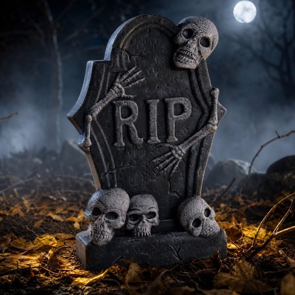 Resin Tombstone Decoration Piece With Skull And Rip Engraving Halloween Decor 1 Count