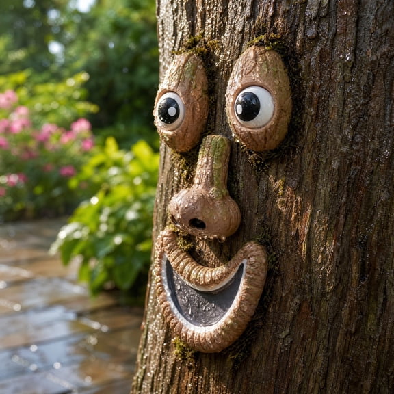 Resin Tree Face Garden Decor Funny Tree Hugger Face Ornament For Outdoor Yard Art Large Eyes