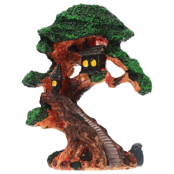 Resin Tree House Decoration Underwater Craft Automatic Fish Feeder Tank Accessories