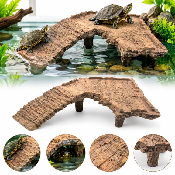 Resin Turtle Basking Platform with Ramp, Terrarium Hide-Out Cave