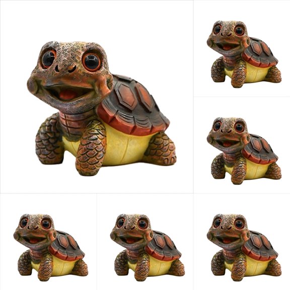 Resin Turtle Desktop Ornament Micro For Garden Beach Home Decorative Big Eye Turtle Figurine, 10.5x8x7.5 cm, Brown 6Packs