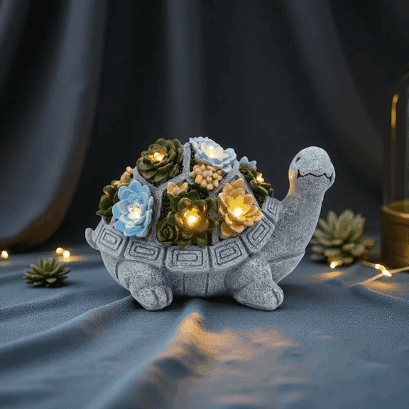 Garden Statue 8 in Succulent Turtle Zen Garden Statues, UV Resistant