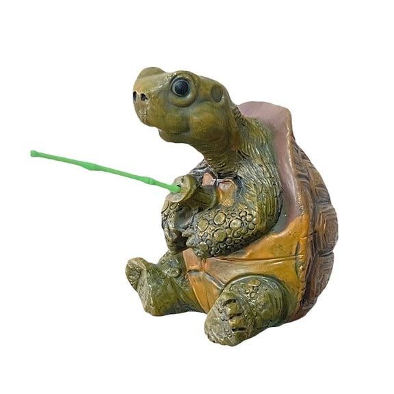 Resin Turtle Fishing Statue, Cute Tortoise Garden Decor - Handmade Sculpture for Outdoor Pond, Patio, Pool, Tabletop Decor & Gift Idea