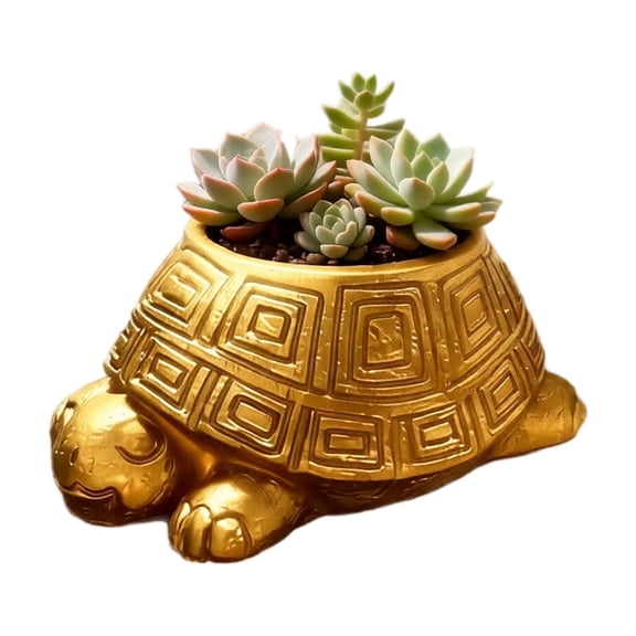 Resin Turtle Mini Planter 3.19x3.14in Cute Animal Succulent Pot for Desktop Small Container Garden Decoration Gold
