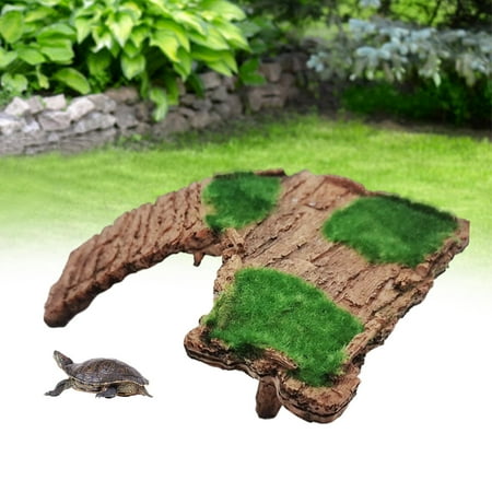 Resin Turtle Terrapin Dock Tortoise Basking Platform with Ramp Ornament Durable Friendly for Terrarium Tank Cave Hide-Out , 21.5x7x6cm B