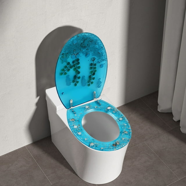 Resin U/V type Toilet Seat,Aquarium Seat Blue Sea Fish Shells Shape Toilet Seat