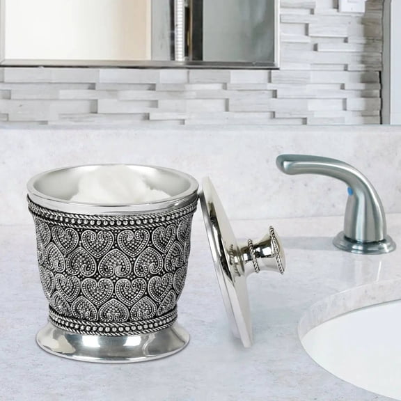 Resin Vanity Jar | Stylish Storage for Cotton Swabs,Rounds,Balls,Sponges & Bath Salts | Decorative Canister for Bathroom, Bedroom | Silver Finish