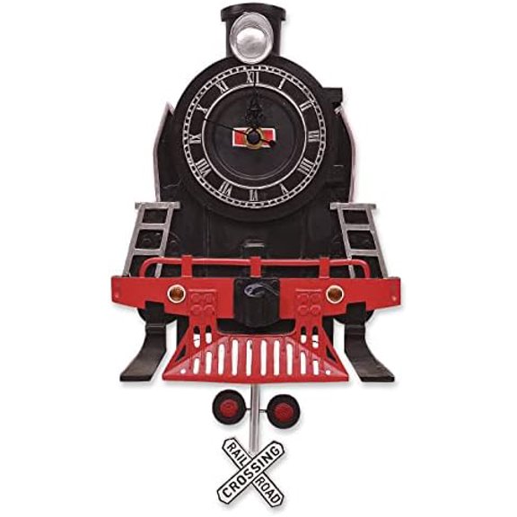 Resin Vintage Steam Engine Train Pendulum Wall Clock, 13 Inch$$Home Decor, Kitchen, & Other