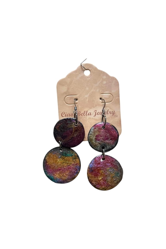 Resin Vinyl Double Drop Earrings - Unique  Playful | Trendy Statement Earrings