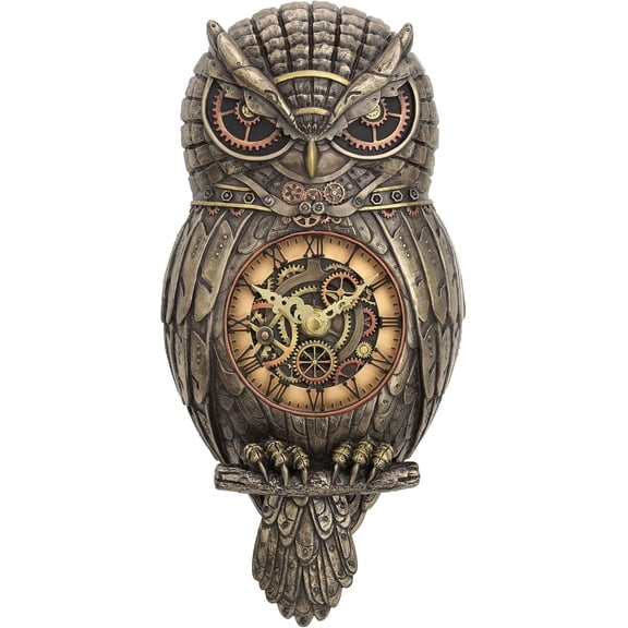 Veronese Design Steampunk Owl Pendulum Wall Clock Bronze 12.5 Inch