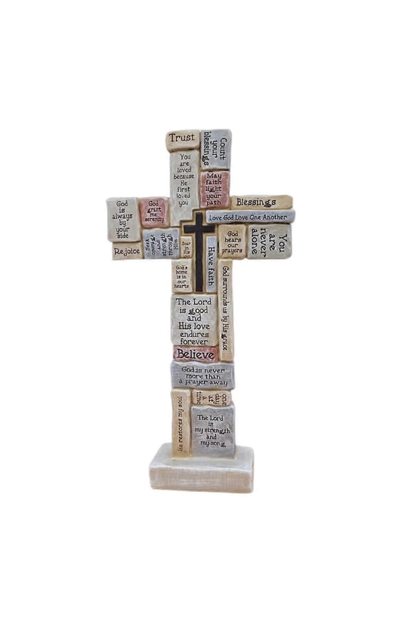 Resin Wall Cross With Encouraging Words, Christian Home Decor Ornament, Prayer Room And Church Decor