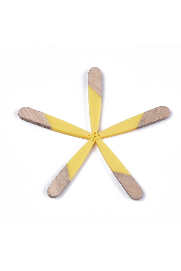 Resin & Walnut Wood Pendants Teardrop Yellow 44x7.5x3mm Hole: 1.2mm