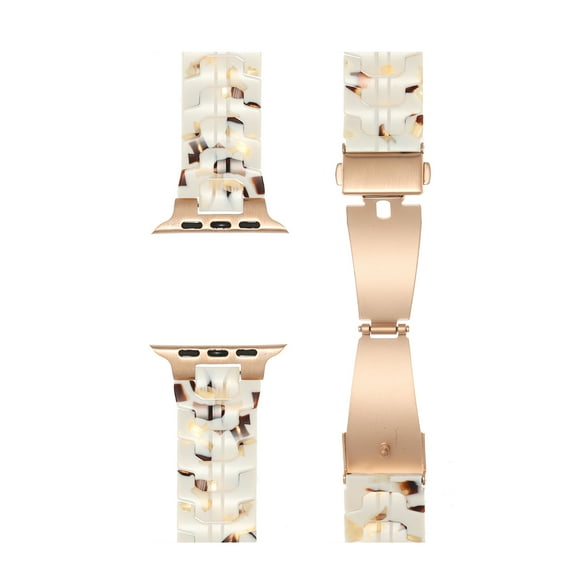 Resin Watch Band Compatible for Apple Watch Series 10 9 8 7 6 5 4 SE 3 2 1, Fashionable Strap for iWatch Bands 42mm 41mm 40mm 38mm Lightweight Bracelet Wristband with Adjustable Tool, Gold/White