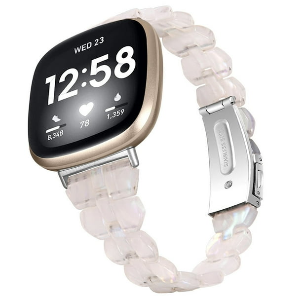 Resin Watch Band Compatible for Fitbit Versa 4 Versa 3 Sense 2 Replacement Bands Adjustable Wristbands Bracelet Strap with Metal Stainless Steel Buckle for Fitbit Sense 2 Versa 4 for Women Men White W...