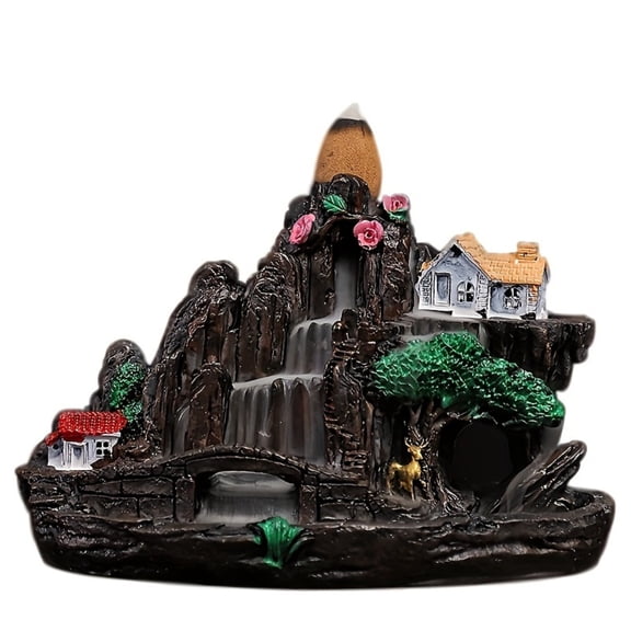 Resin Waterfall Backflow Incense Burner, Asian Landscape Zen Decor for Meditation & Home Altar