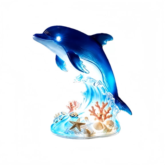 Resin Wave Table Lamp Themed Led Night Light For Kids Bedroom Decor Cute Dolphin Design Tabletop Lamp