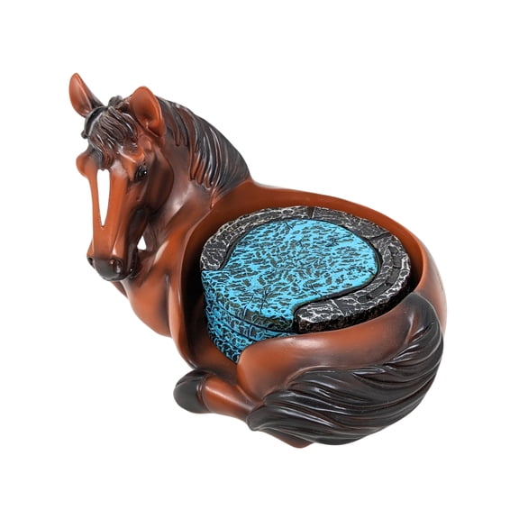 Resin Western Coaster Set with Vintage Horseshoe Design Featuring Turquoise Inlay – Rustic Man Cave & Farmhouse Décor for Coffee Bar, Kitchen, Office, and Bar Tables