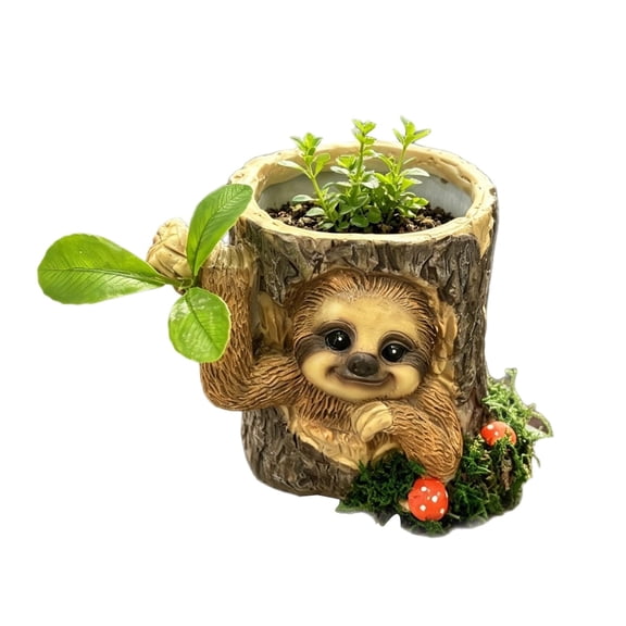 Resin Whimsical Sloth Root Planter, Desktop Ornament for Home Workspace, Cute Animal Figurine for Succulent and Desk Display