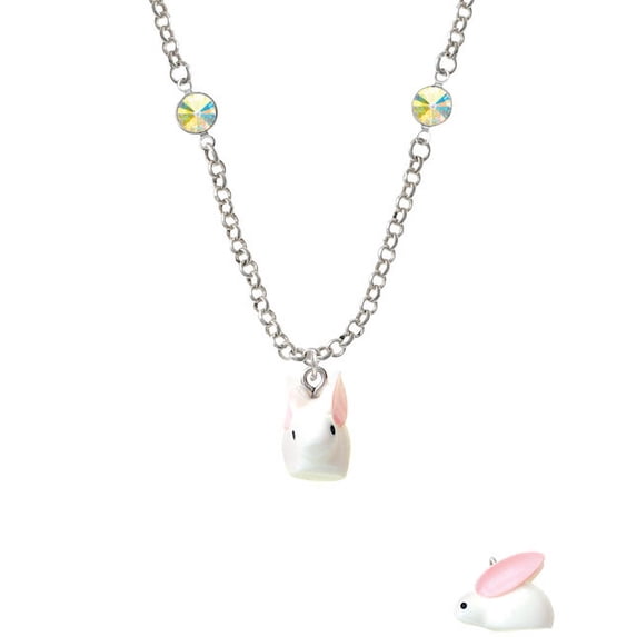 Resin White Big Ear Bunny AB Crystal Fiona Necklace