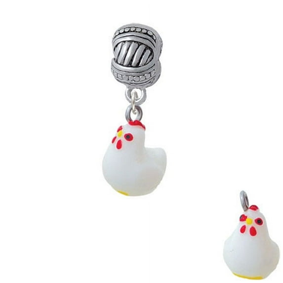 Resin White Chicken - Large Rope with Cross Beads Charm Bead