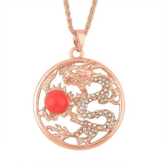 Resin White Crystal Rosetone Dragon Pendant Necklace for Women Jewelry Size 24-26" Ct 0.02 Birthday Christmas Gifts for Women