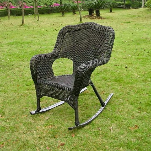 Resin Wicker Camel Back Rocking Chair, Antique Black - Set of 2